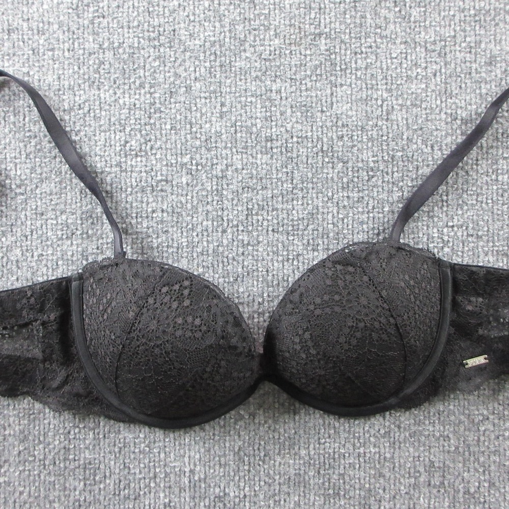 PINK Date Plunge Push-Up Bra Womens 32A Black Lace Multi-Way Padded Underwire